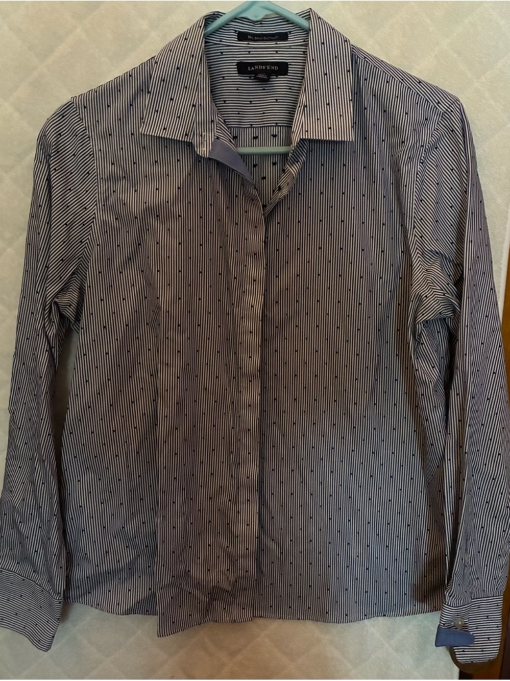 Lands' End Women’sNavy and White Pinstripe Dress Shirt